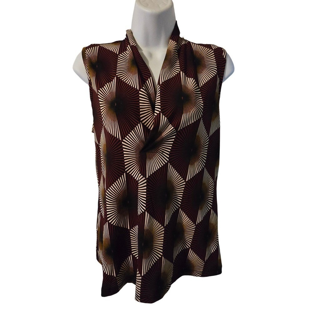 BYdesign Geometric Fan Print Mock Neck Long Sleeve Top Women's Size S /0137‎